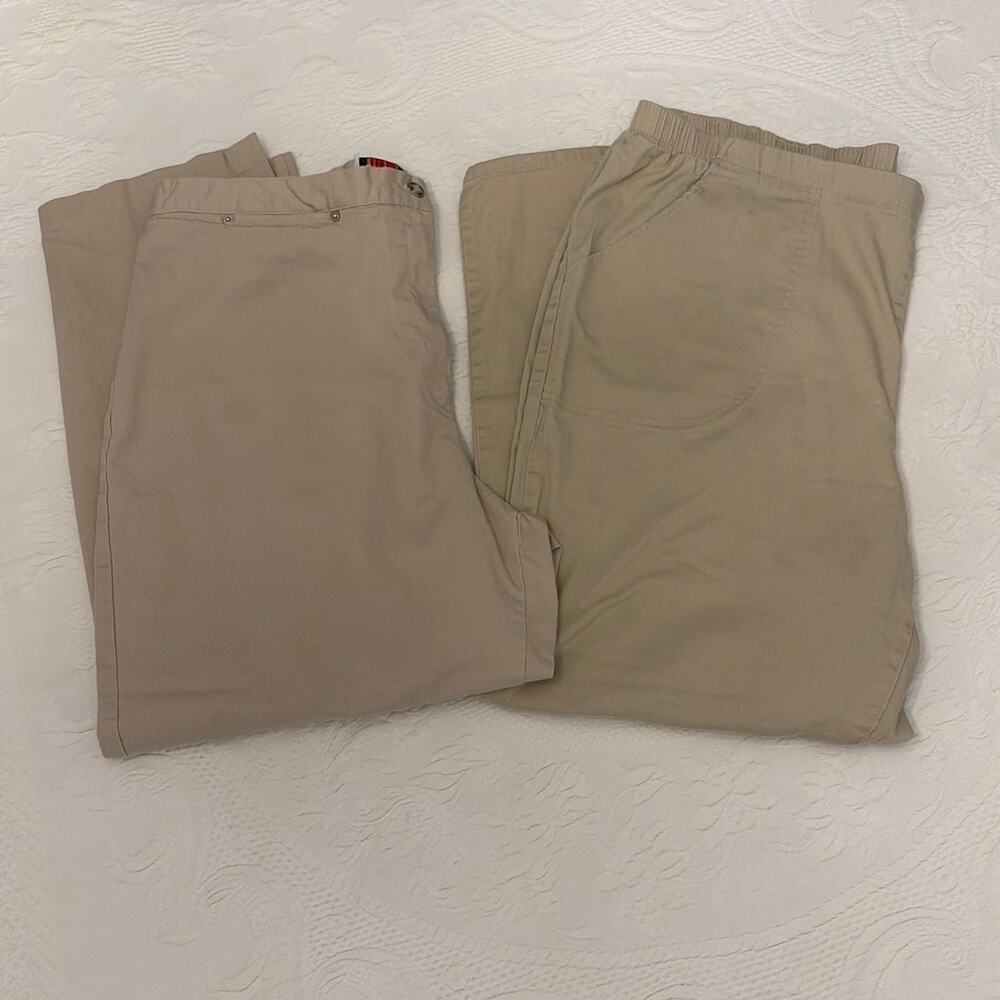 Lot of 2 Pairs Womens Pull on Dress Pants Size 22W Elastic Straight Leg Khaki